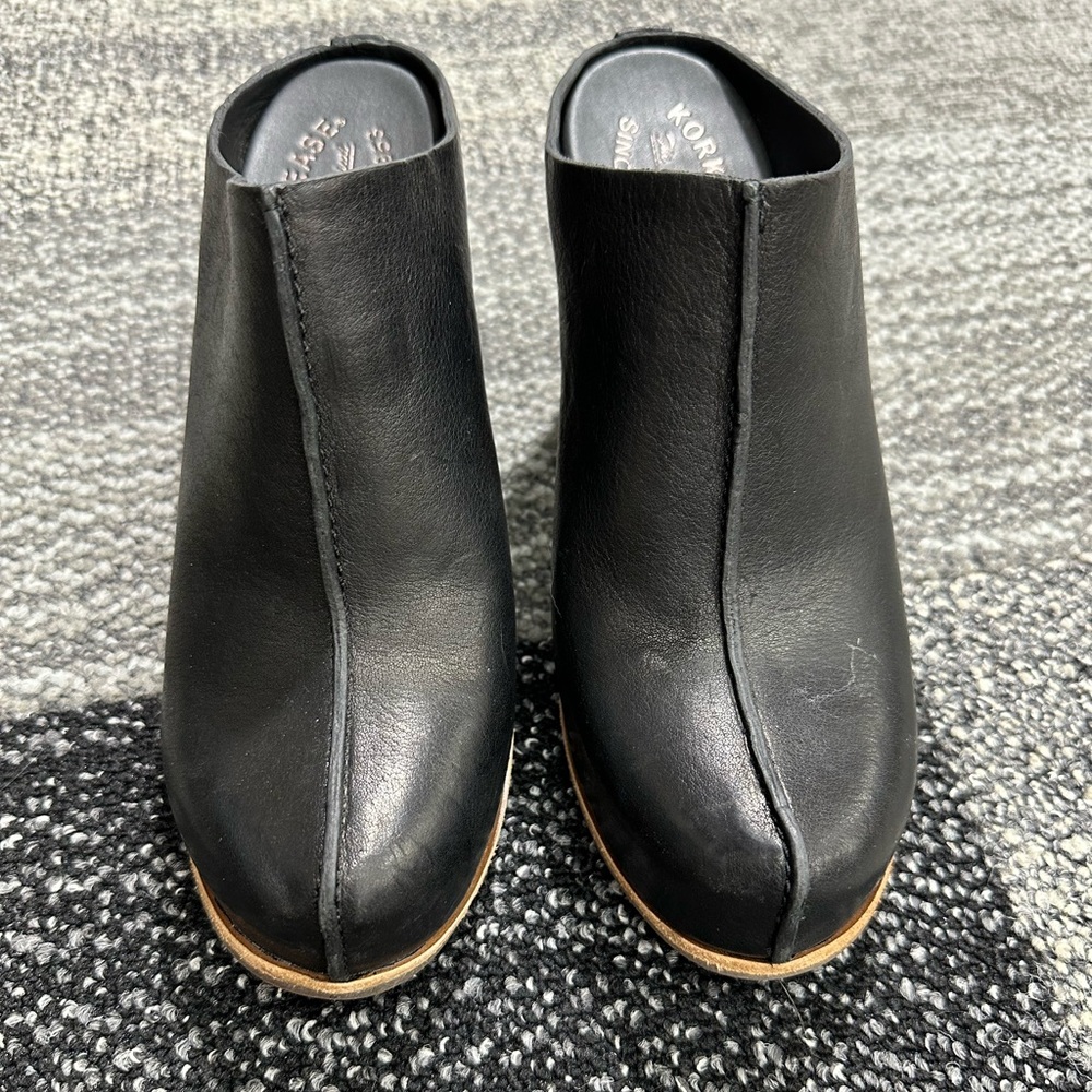 Kork-Ease Sagano Mule Leather Wrapped Women's 10 Black Chunky Heels Comfort - Picture 5 of 7
